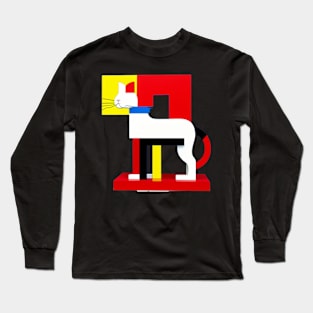 Mondrian Style Royal Cat Long Sleeve T-Shirt